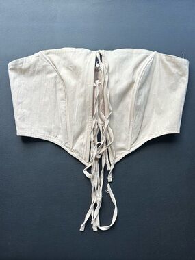 Cream Strapless Corset Crop Top with Lace-Up Front